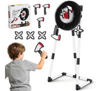 2-in-1 Axe Throwing & Dart Board Target Game Set, 113cm Tall | axe throwing & darts, 3 axes & 3 star darts, built-in hook storage, thickened target, indoor outdoor family fun