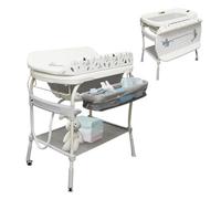 2 in 1 Baby Bathtub with Changing Table, DEYGIA Waterproof Diaper Changing Station Portable Changing Table Adjustable Height Nursery Organizer with Storage Racks for Newborn Infant Toddler