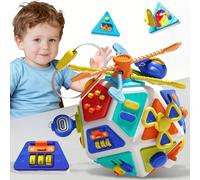 2-in-1 Baby Busy Board Activity Cube Toys, Montessori Toy for 1 Year Old Kid, Educational Sensory Travel Toy for Toddler 1-3, 1st Christmas Birthday Gifts for Infant 6-12 (Blue)