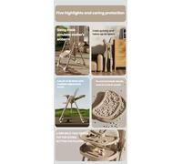 2 in 1 Baby High Chair with Swing Mode, Foldable Feeding Chair with Wheels, 5-Level Height Adjustment, 2-Tier Split Tray Design, for 6-36 Month Babies (Z8121-KHAKI)