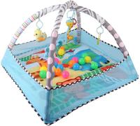 2-in-1 Baby Play Gym and Ball Pit Activity Mat Newborn Tummy Time Playmat with 20 Balls & 4 Hanging Sensory Toys Washable Infant Growth Center for Boys & Girls 0M+, Blue, 79x79cm