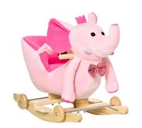 HOMCOM 2-in-1 Baby Rocking Horse Ride On Elephant W/ Wheels Music, Pink