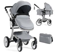 2 in 1 Baby Stroller Convertible Reversible Bassinet Pram with Rain Cover Foldable Aluminum Alloy Pushchair COSTWAY Grey One Size