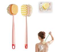2-in-1 Back Scrubber for Shower, Loofah with Handle, Back Shower Brush with Bristles and Loofah, Dry Brushing Body Brush for Cleanse Back and Hard, Dual-Sided Bath Brush for Men and Women (A 2Pcs)