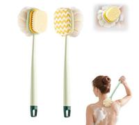 2-in-1 Back Scrubber for Shower, Loofah with Handle, Back Shower Brush with Bristles and Loofah, Dry Brushing Body Brush for Cleanse Back and Hard, Dual-Sided Bath Brush for Men and Women (B 2Pcs)