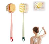 2-in-1 Back Scrubber for Shower, Loofah with Handle, Back Shower Brush with Bristles and Loofah, Dry Brushing Body Brush for Cleanse Back and Hard, Dual-Sided Bath Brush for Men and Women (D 2Pcs)