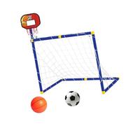 2 in 1 Basketball Hoop and Soccer Goal Net Sports Toy with 2 Balls Folding Practice Nets for Indoor Outdoor Backyard Play- red