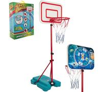 2-in-1 Basketball Hoop Set for Kids | Adjustable Height, Sticky Dart Board with Safe Velcro Darts, 3 Balls, Pump, Adjustable Rim, Water-Fillable Base | Indoor & Outdoor Sports Toy Gift for Children 3+