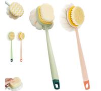 2-in-1 Bath Scrubber & Back Brush, Anti Slip Long Handle Bath Brush, Double Sided Bath Brush, Wet or Dry, for Body, Face Washing (Bristle Version-Mix)