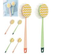 2-in-1 Bath Scrubber & Back Brush, Anti Slip Long Handle Bath Brush with Stiff and Soft Bristles, Exfoliating Shower Ball, 14-Inch Long-Handled Back Cleaning Bath Brush (A*2pcs)