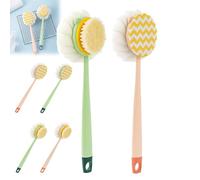 2-in-1 Bath Scrubber & Back Brush, Anti Slip Long Handle Bath Brush with Stiff and Soft Bristles, Exfoliating Shower Ball, 14-Inch Long-Handled Back Cleaning Bath Brush (J*2pcs)