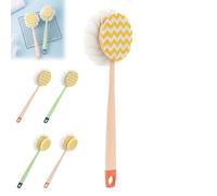 2-in-1 Bath Scrubber & Back Brush, Anti Slip Long Handle Bath Brush with Stiff and Soft Bristles, Exfoliating Shower Ball, 14-Inch Long-Handled Back Cleaning Bath Brush (Pink Fabric Version)