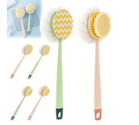 2-in-1 Bath Scrubber & Back Brush, Anti Slip Long Handle Bath Brush with Stiff and Soft Bristles, Exfoliating Shower Ball, 14-Inch Long-Handled Back Cleaning Bath Brush (H*2pcs)