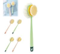 2-in-1 Bath Scrubber & Back Brush, Anti Slip Long Handle Bath Brush with Stiff and Soft Bristles, Exfoliating Shower Ball, 14-Inch Long-Handled Back Cleaning Bath Brush (Green Bristle Version)