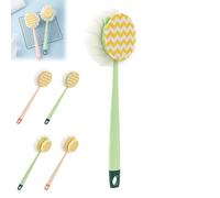 2-in-1 Bath Scrubber & Back Brush, Anti Slip Long Handle Bath Brush with Stiff and Soft Bristles, Exfoliating Shower Ball, 14-Inch Long-Handled Back Cleaning Bath Brush (Green Fabric Version)