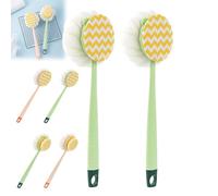 2-in-1 Bath Scrubber & Back Brush, Anti Slip Long Handle Bath Brush with Stiff and Soft Bristles, Exfoliating Shower Ball, 14-Inch Long-Handled Back Cleaning Bath Brush (G*2pcs)