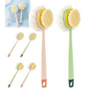 2-in-1 Bath Scrubber & Back Brush, Anti Slip Long Handle Bath Brush with Stiff and Soft Bristles, Exfoliating Shower Ball, 14-Inch Long-Handled Back Cleaning Bath Brush (F*2pcs)