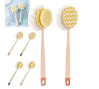 2-in-1 Bath Scrubber & Back Brush, Anti Slip Long Handle Bath Brush with Stiff and Soft Bristles, Exfoliating Shower Ball, 14-Inch Long-Handled Back Cleaning Bath Brush (B*2pcs)