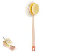 2-in-1 Bath Scrubber & Back Brush, Double Shower Back Scrubber and Cleaning Bath Brush, Extra Long Handle,Soft Bristles, Exfoliating Shower Ball (Pink-Bristle)