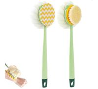 2-in-1 Bath Scrubber & Back Brush, Double Shower Back Scrubber and Cleaning Bath Brush, Extra Long Handle,Soft Bristles, Exfoliating Shower Ball (Green-Mix)
