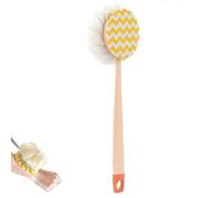2-in-1 Bath Scrubber & Back Brush, Double Shower Back Scrubber and Cleaning Bath Brush, Extra Long Handle,Soft Bristles, Exfoliating Shower Ball (Pink-Fabric)