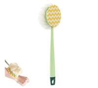 2-in-1 Bath Scrubber & Back Brush, Double Shower Back Scrubber and Cleaning Bath Brush, Extra Long Handle,Soft Bristles, Exfoliating Shower Ball (Green-Fabric)
