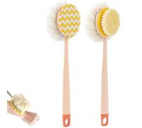 2-in-1 Bath Scrubber & Back Brush, Double Shower Back Scrubber and Cleaning Bath Brush, Extra Long Handle,Soft Bristles, Exfoliating Shower Ball (Pink-Mix)