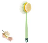 2-in-1 Bath Scrubber & Back Brush, Double Shower Back Scrubber and Cleaning Bath Brush, Extra Long Handle,Soft Bristles, Exfoliating Shower Ball (Green-Bristle)