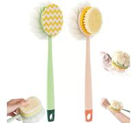 2-in-1 Bath Scrubber & Back Brush, Double Sided Bath Brush, Anti Slip Long Handle Bath Brush with Stiff and Soft Bristles, Deep Cleaning, Wet or Dry (C)