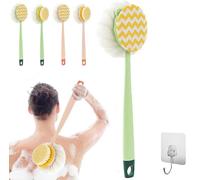2-in-1 Bath Scrubber & Back Brush - Extra Long Handle, Double-Side Anti Slip Soft Long Handle Bath Brush, Portable Back Scrubbers for Shower, Wet Or Dry (d)