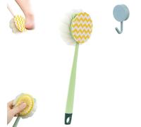 2-in-1 Bath Scrubber & Back Brush, Extra Long Handle Shower Brush with Bath Balls and Bristles, Double-Sided Soft and Stiff Bristles, Exfoliating Shower Ball, Non-Slip Handle(B#Green)