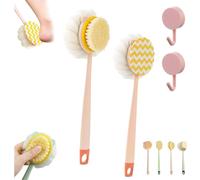 2-in-1 Bath Scrubber & Back Brush, Extra Long Handle Shower Brush with Soft and Stiff Bristles, Double-Sided Bath Tool with Shower Ball, Non-Slip Handle for Wet or Dry Use(A+B#Pink)