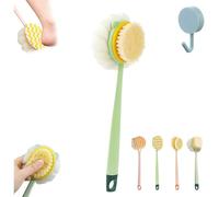 2-in-1 Bath Scrubber & Back Brush, Extra Long Handle Shower Brush with Soft and Stiff Bristles, Double-Sided Bath Tool with Shower Ball, Non-Slip Handle for Wet or Dry Use(A#Green)