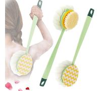 2-in-1 Bath Scrubber & Back Brush - Extra Long Handle, Soft Bristles, Exfoliating Shower Ball, Anti Slip Long Handle Back Scrubber Body Shower Brush for Wet or Dry (Set-C)