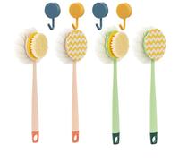 2-in-1 Bath Scrubber & Back Brush - Extra Long Handle, Soft Bristles, Exfoliating Shower Ball, Double Sided Long-Handled Back Cleaning Bath Brush, Wet or Dry (4pc Mix)