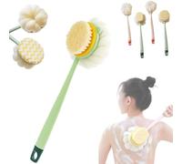 2-in-1 Bath Scrubber & Back Brush, Long Handle Bath Shower Brush Back Scrubber Body Exfoliator, Double Sided Bath Brush, Multi Scrubbing and Bathing Bath Scrubber for Body (Green Tufted)