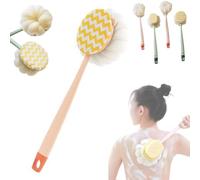 2-in-1 Bath Scrubber & Back Brush, Long Handle Bath Shower Brush Back Scrubber Body Exfoliator, Double Sided Bath Brush, Multi Scrubbing and Bathing Bath Scrubber for Body (Pink Bath Cloth)