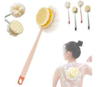 2-in-1 Bath Scrubber & Back Brush, Long Handle Bath Shower Brush Back Scrubber Body Exfoliator, Double Sided Bath Brush, Multi Scrubbing and Bathing Bath Scrubber for Body (Pink Tufted)