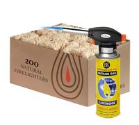 2 in 1 BBQ Cooking Kit - Includes Blow Torch for Cooking Attachment Head & 200 Eco Friendly Firelighters | Ideal for Camping, Hiking & Emergency Fire Lighter for Log Burners | Camping Gear Set