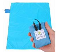 2 in 1 Beach Blanket Waterproof Sandproof Pocket Picnic Outdoor Mat with Portable Bag, 1 People Foldable Sand Free Hiking Grass Ground Camping Music Festival Car Travel Roadtrip Rv Essential (Blue)