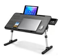 2-in-1 Bed Table & Lap Desk with Adjustable Height & Angle, Foldable Laptop Stand with Book Stand, Drawer & Edge Stopper, Ideal for Bed Desk, Sofa & Chair