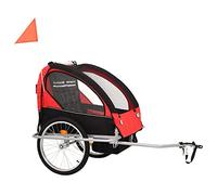 2 in 1 Bicycle Trailer and Stroller Black Red Oxford Fabric Steel Frame Foldable 40kg Load with Seat Belt Handbrake Reflectors Pennant for Jogging Tour Daily Life