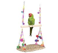 2 in 1 Bird Swing Toys with Wood Perch Easy to Hang Woven Parrot Platform Double Parrot Swing Toy Comfortable Bird Climbing Hanging Hammock Birds Perch Stand Chewing Toy for Birdcage