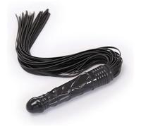 2-in-1 Black Erotic Leather Whip with 8in Dildo Handle & Anal Plug for SM Role Play, 62cm Length, Flexible Silicone Grip, Durable BDSM Toy for Couples