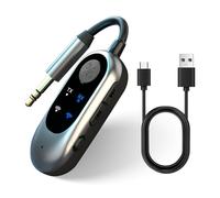 2-in-1 Bluetooth 5.3 Transmitter and Receiver, Wireless Audio Adapter for Dual Headphones, 3.5mm AUX and Type-C Support, Long Battery Life, Compatible with iPad/Tablets, Airplane, Car, Home Stereo