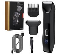2-in-1 Body Trimmer & Shaver for Men, Dual-Head Groin & Pubic Hair Trimmer, Safe Ceramic & 3-in-1 Foil Blades, USB-C Rechargeable Body Groomer with LED Light, IPX7 Waterproof, Cordless Ball Razor
