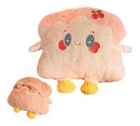 (2-in-1) Bread Plush, Smiling Face Food with Cherry Decor, Comfortable Travel Pillow Blanket Combo, Hugging Cushion Home Decoration for Kids Adults