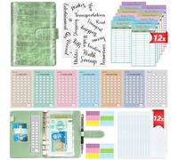 2 in 1 Budget Planner, A6 Money Saving Wallet with 7 Savings Challenge Trackers, Budget Binder with 12 Cash Envelopes and 12 Expense Sheets, Cash Stuffing Money Organiser Book for Travel Diary, Green