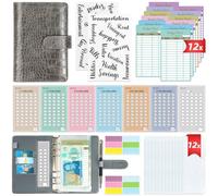 2 IN 1 Budget Planner, A6 Money Saving Wallet with 7 Savings Challenge Trackers, Budget Binder with 12 Cash Envelopes and 12 Expense Sheets, Cash Stuffing Money Organiser Book for Travel Diary, Grey