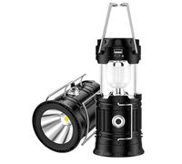 2-in-1 Camping Lantern Rechargeable Camping Lights with Solar and USB Charger, Collapsible Tent LED Light for Outdoor Camping Tent and Hiking Fishing